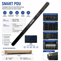 Monitor de Energía Trifásico con Cuatro Interruptores de Control Independientes por Fase, Enchufe Único, Certificado UL, 380V 80A, PDU Inteligente