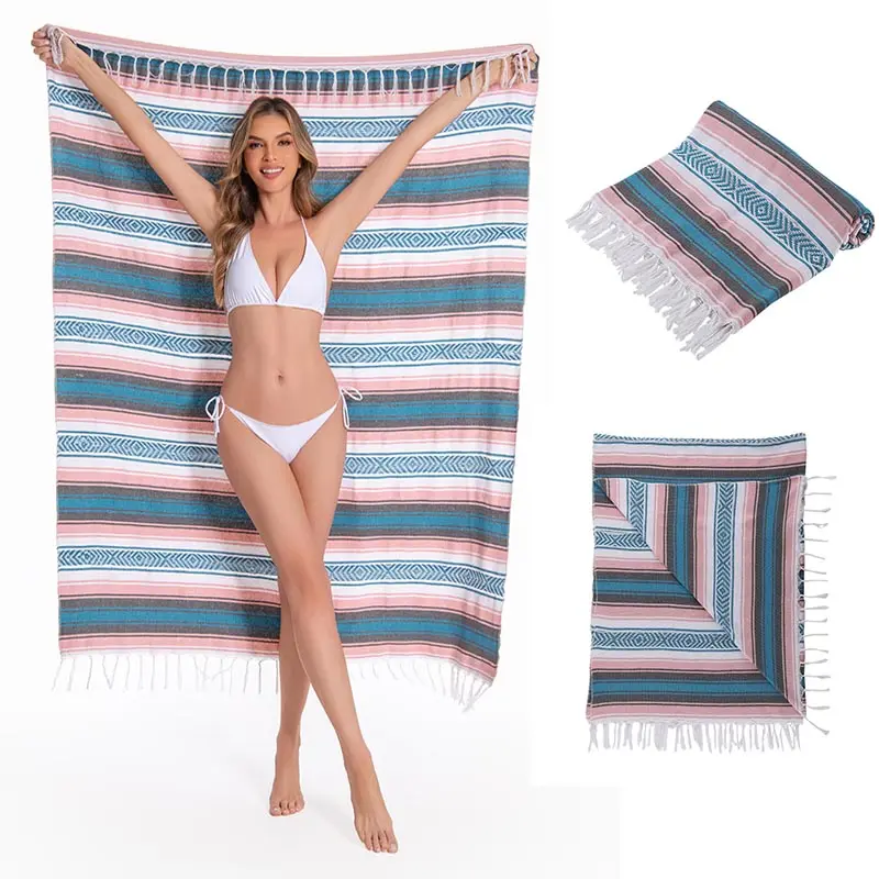 Logo personnalisé 100% coton rayé Design bain Fouta serviette de plage turque