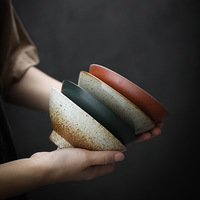 Bol à riz en céramique blanche rétro fait main de style japonais, vintage, sur pied, pour usage domestique, couleur sous glaçure, grande capacité