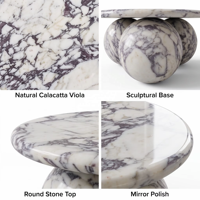 Socle rond en marbre au design moderne, table basse de salon de luxe en marbre naturel Calacatta Viola personnalisé
