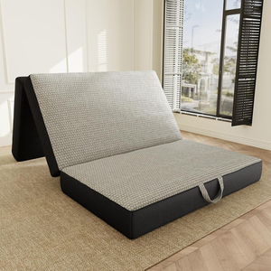 Matelas pliable en mousse à mémoire de forme de 4 pouces, <span class=keywords><strong>lit</strong></span> de sol portable avec housse lavable, poignée, fond antidérapant pour les voyages, le yoga, gris - Product Image 5