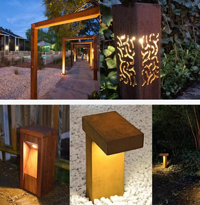 Balizas LED Modernas Cuadradas de Metal Oxidado, Caja de Luz de Acero Corten para Iluminación de Caminos - Product Image 3