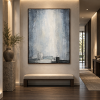 Peinture sur toile abstraite texturée bleu gris de luxe, art mural minimaliste pour la décoration du hall d'hôtel, du bureau, du salon