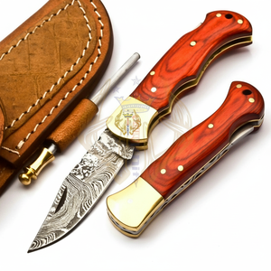 Custom Damascus Steel <b>Folding</b> Pocket <b>Knife</b> Wood Handle, Personalized Name & Logo, Top Quality for Hunting, Camping, Ideal Gift - Product Image 1