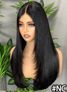 Peluca de Cabello Humano Natural Negro FH de 22 Pulgadas con Corte en Capas 2x6, Peluca de Cabello Liso sin Pegamento con Frente de Encaje - Product Image 4