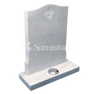 Samistone Carrara Marble Upright Headstone Carved Flower Olive Rose White Tombstone New Zealand Tombstone Flower Tombstone