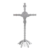 Statue de crucifix catholique debout - Crucifix en métal argenté avec base pour la maison et l'autel de l'église