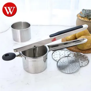 Double Wall Kitchen Grater Potato Ricer With 3 Interchangeable Discs Stainless Steel Creates Smooth Masher