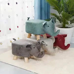 Modern Home Decor Elephant Storage Wooden Kids Animal Stool Velvet Ottoman Stools Garden Stool