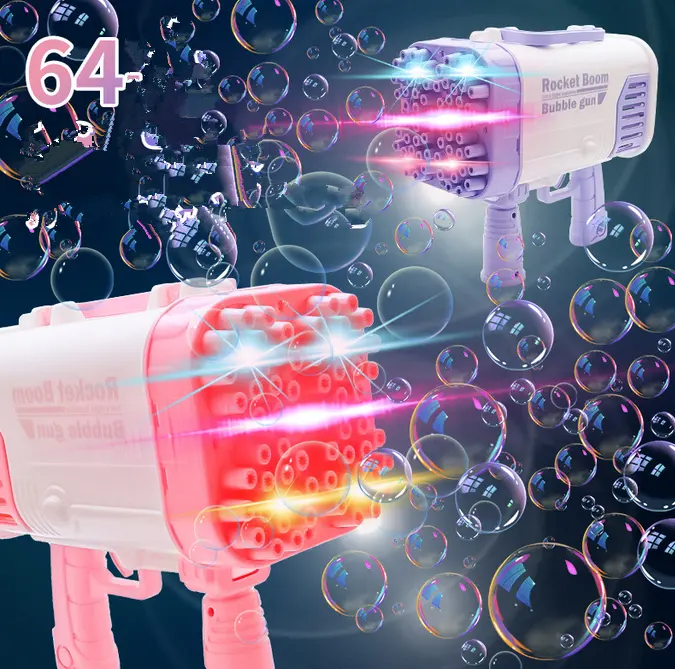 Sıcak satış 64 delikli LED kabarcık tabancası bazuka şarj gatling sabun köpüğü tabanca oyuncaklar çocuklar