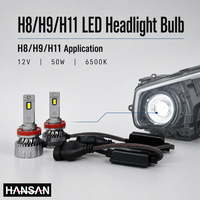 Ampoules de phares LED pour voiture HANSAN H8 H9 H11, 12V 50W 6500K 10000lm, quatre tubes en cuivre, remplacement, nouvelle compatibilité universelle