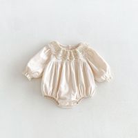 Combinaison à volants en dentelle, col de poupée, style coréen, manches bouffantes pour bébé fille nouveau-né
