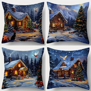 Nouveautés 4 pièces père noël bonhomme de neige canapé housse de coussin noël neige <span class=keywords><strong>cabane</strong></span> taie d'oreiller ensemble de taies d'oreiller - Product Image 5