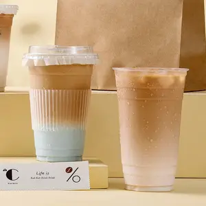300毫升吸管塑料杯定制贴纸磨砂塑料杯定制标志16盎司咖啡果冻塑料杯包装