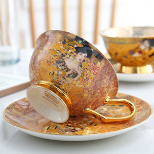ถ้วยชาจีนลายกระดูกหรูหราสไตล์ยุโรปพร้อมจานรองถ้วยน้ำเซรามิกสีทองชุดถ้วยน้ำชาดอกไม้สำหรับชายามบ่าย - Product Image 2