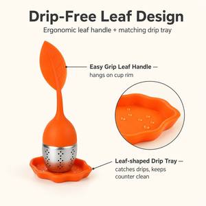 Infusore per Tè in Silicone Riutilizzabile Senza BPA con Manico in Acciaio Inox e Filtro per Tè Sfuso o alle Erbe - Product Image 6