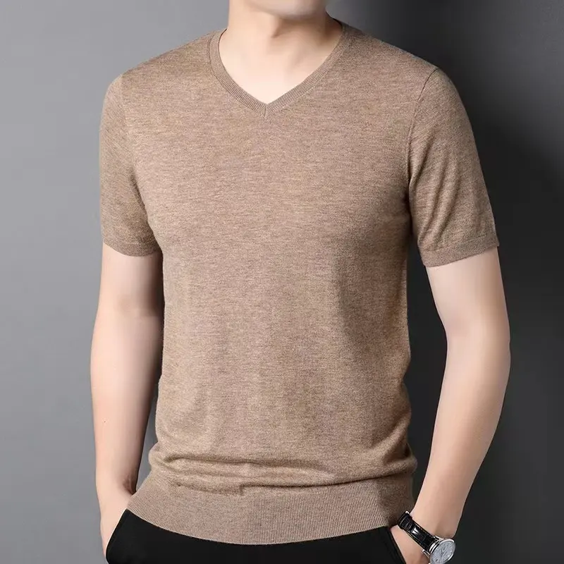 High Quality 100% Merino Wool T Shirts Customized Short Sleeves V-Neck Fit Wool T Shirts