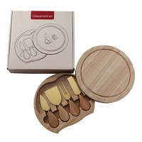 Ensemble de 4 couteaux à fromage pliables et portables en acier inoxydable, compatibles lave-vaisselle, pour planche à charcuterie, écologiques et durables en bois