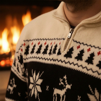 Pull-over col roulé mi-zippé en tricot jacquard géométrique Fair Isle pour homme, personnalisé ODM, chaud pour l'hiver, faible MOQ