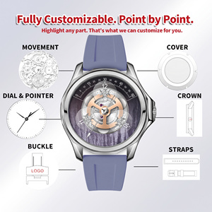 Reloj de pulsera automático Starwheel Wandering Hour con logotipo personalizado, esfera guilloché, cristal de zafiro, cierre plegable, relojes de acero inoxidable. - Product Image 2