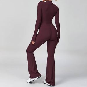Conjuntos de leggings deportivos personalizados de manga larga con cremallera para mujer, ropa deportiva de yoga, mono de gimnasio, mono de yoga para mujer - Product Image 4