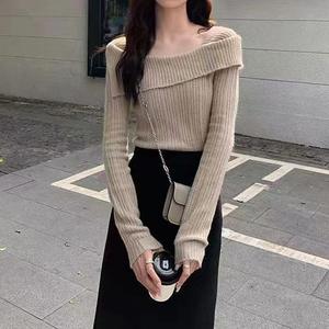 เสื้อสเวตเตอร์ถักแขนยาวเข้ารูปสำหรับผู้หญิงเสื้อสเวตเตอร์แบบไม่ยับ - Product Image 4