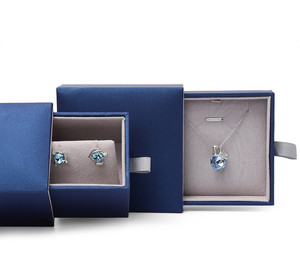 Earring Set Earring Box Packing New Blue Leatherette Luxury Paper Jewelry Box Paper Packaging For Bangle Pendant Earring Ring Jewelry Set Box With Velvet