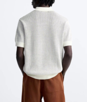 Polo en maille texturée à manches courtes pour homme, avec logo personnalisé, en coton ajouré d'été, bordures côtelées contrastées