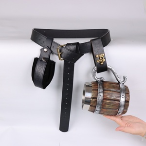Ceinture médiévale en cuir PU en forme <span class=keywords><strong>de</strong></span> Y avec porte-flacon miniature en bois, pour pirate, voyageur, Renaissance, LARP, cosplay - Product Image 2