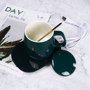 แก้วอุ่นร้อนอัจฉริยะ Liling Hongbo 55 องศาเซลเซียส เซรามิก พร้อมฝาและช้อน ชาร์จ USB สำหรับกาแฟ นม ของขวัญ - Product Image 1