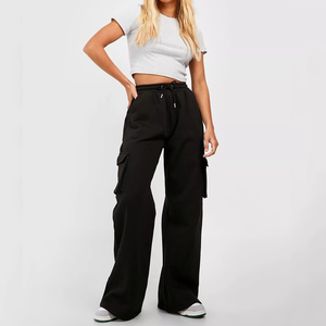 High Quality Wide Leg Sweatpants Womens Custom 350gsm Cargo Sweatpants Joggers With Pockets - Product Image 6