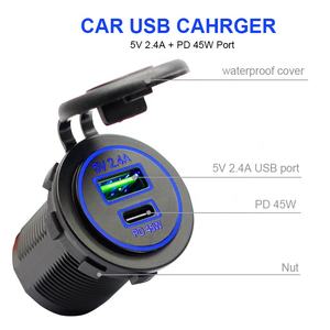 Dual PD tipo C 5V <span class=keywords><strong>2</strong></span>.4A 45W USB cargador rápido enchufe 12-24V DC para RV barco marino coche motocicleta - Product Image 3