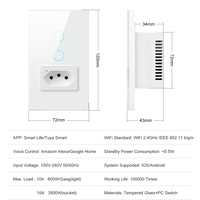 Interrupteurs muraux tactiles intelligents sans fil Tuya 1/2 gang Wifi pour la maison intelligente, prise intelligente et interrupteurs compatibles avec Alexa et Google Home au Brésil