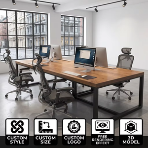Industrial Style Modern <strong>Solid</strong> <strong>Wood</strong> Four-Person Adjustable Height Computer Conference <strong>Desk</strong> Office <strong>Desk</strong> for Commercial Office Use - Product Image 1