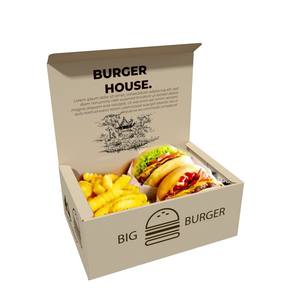Fast Takeaway Food Grade Embalaje de cartón <span class=keywords><strong>Burger</strong></span> Flexography Food Hamburger Box para restaurante, Bento Fries Food Packaging - Product Image 1