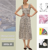 Robe midi décontractée d'été pour femme, motif géométrique ethnique beige et noir, bretelles spaghetti, volants, vente en gros