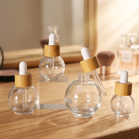 Botol Tetes Kaca 20/30/50ml dengan Tutup Bambu, Desain Bola Bulat Lucu untuk Esens, Minyak Atsiri, Serum Perawatan Kulit