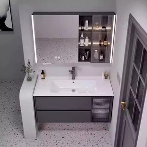 Customized honeycomb aluminum bathroom cabinet ceramic integrated basin intelligent <b>mirror</b> cabinet bathroom vanity - Product Image 4