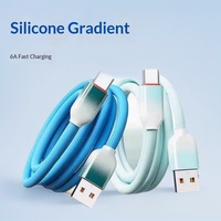 Câble de données à charge rapide 6A en silicone liquide dégradé OD5.0, USB Type-C/Micro USB épaissi 6A pour appareil mobile V8