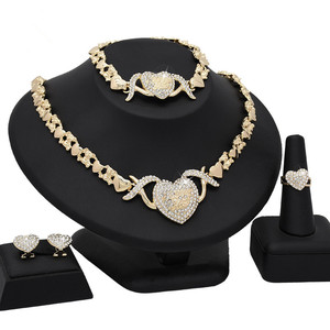 Dubai Indian Bride Jewelry <b>Set</b>: 18K Gold Heart-Shaped Diamond 4-Piece <b>Set</b> (Necklace, Earrings, <b>Ring</b>) - Product Image 3