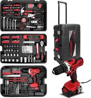 Kit d'outils de réparation pour la maison et l'automobile en plastique de 286 pièces avec coffret de rangement à roulettes, sans fil, alimenté par batterie, pour usage domestique général