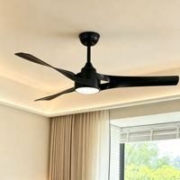Ventilateur de plafond noir de 52 pouces avec lumière LED, 3 pales, corps en métal moderne, moteur DC, télécommande, 6 vitesses, intensité variable, 30-34 dB, pour salon