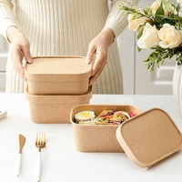 Conteneur jetable écologique en kraft anti-graisse et compatible micro-ondes pour sushis, nouilles, frites - Boîte à lunch OEM