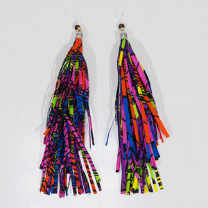 Pendientes de Tela Deshilachada de Estilo Étnico Africano Combinados con Pendientes Largos de Tela de Estilo Bohemio, Joyería Africana Ankara - Product Image 3