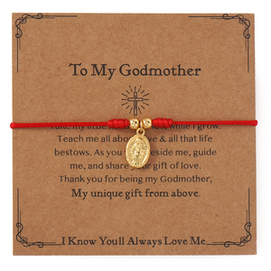 Bracelet en corde rouge « Faites un vœu » Go2boho avec pendentif médaille de la Vierge <span class=keywords><strong>Marie</strong></span> en or, bracelet d'amitié réglable, cadeau religieux pour un anniversaire - Product Image 5