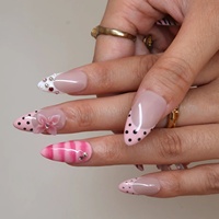 Offre Spéciale – Ongles à presser en acrylique de longueur moyenne, forme amande, motif Tigre Rose à pois, fleurs 3D françaises et strass, style cool et tendance
