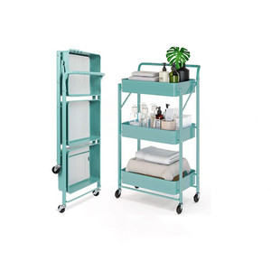 Estante de almacenamiento giratorio para el hogar, carrito de fruta plegable, mueble organizador de vajilla móvil, color negro - Product Image 3