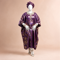 Robe kaftan à motifs violet-or ADI, avec bandeau assorti et ensemble de bijoux perlés, modèle ML 11