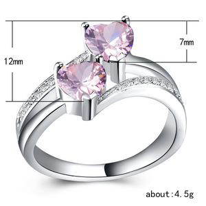 Double Heart Shaped Zircon <b>Ring</b> Prong Setting Unisex Fashion Jewelry Gift <b>Silver</b> Tone 925 Sterling <b>Silver</b> <b>Ring</b> For Women <b>Men</b> - Product Image 5