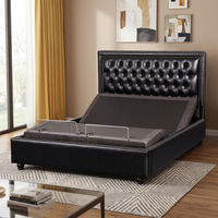 Cabecera de Madera Maciza para Cama Eléctrica Ajustable de Cuero Negro y Estructura de Cama Suave